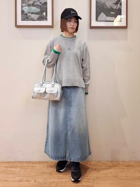 「SHOO・LA・RUE（シューラルー）の【洗濯機可/S-LL/インしなくても着られる】配色が上品 レイヤード風スウェットライクニット（ニット/セーター、グレー系）」を使った、まあるさん（レディース・158cm）の春コーディネート
