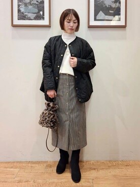 「DRESKIP（ドレスキップ）の【高レビュー/洗濯機可/撥水】大人のための キルトオーバーブルゾン（ブルゾン、ブラック系）」を使った、まあるさん（レディース・158cm）の秋コーディネート