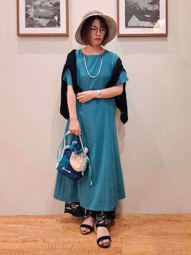 「SHOO・LA・RUE（シューラルー）の【S-LL/洗濯機可/セットアップ可】軽凛(かろりん) ひんやり切替ワンピース（ワンピース、ブルー系）」を使った、まあるさん（レディース・158cm）の夏コーディネート