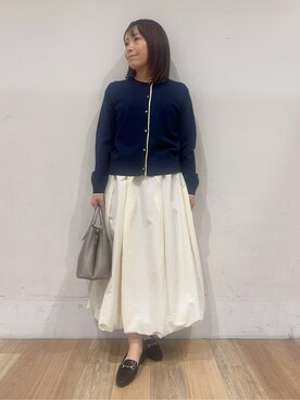 「grove（グローブ）のレイヤード風配色カーディガン（カーディガン/ボレロ、ブルー系）」を使った、miさん（レディース・151cm）の春コーディネート