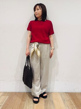 「grove（グローブ）の【シリーズ累計36万枚！名品ニット】やわらかドライタッチ ドルマンニット（ニット/セーター、ピンク系）」を使った、miさん（レディース・151cm）の春コーディネート