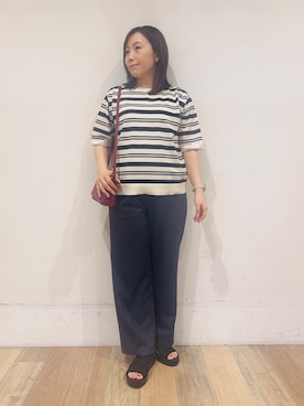 「grove（グローブ）の【ひんやり・UVカット・洗濯機◎】Tシャツ感覚で着られるコットン混ニット（ニット/セーター、ホワイト系）」を使った、miさん（レディース・151cm）の夏コーディネート