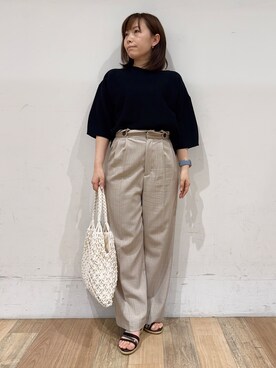 「grove（グローブ）の【貴島明日香さん着用／洗濯機で洗える】レイヤードにもおすすめ、軽やかクロップドニット（ニット/セーター、ブラック系）」を使った、miさん（レディース・151cm）の春コーディネート