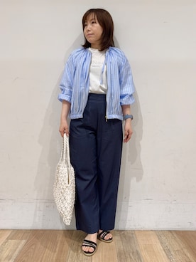 「grove（グローブ）の気温調整にも◎ブラウス感覚で羽織れるシアーブルゾン（ブルゾン、ブルー系）」を使った、miさん（レディース・151cm）の春コーディネート