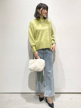 「index（インデックス）のハイネックパフニット【洗濯機OK】（ニット/セーター、グリーン系）」を使った、Jさん（レディース・166cm）の秋コーディネート