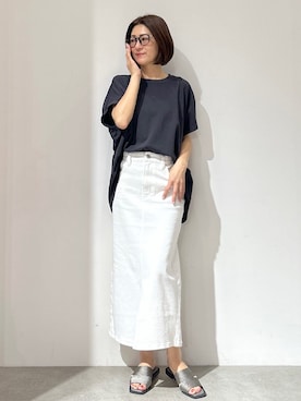 「アイテム（デニムスカート、ホワイト系）」を使った、NAKAさん（レディース・161cm）の春コーディネート