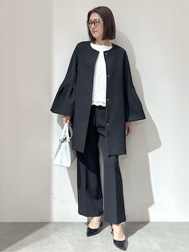 「アイテム（ノーカラーコート）」を使った、NAKAさん（レディース・161cm）の冬コーディネート