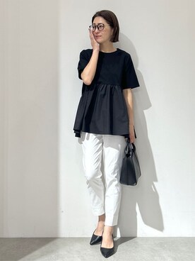 「OPAQUE.CLIP（オペークドットクリップ）の◆ペプラムドッキングカットソー【洗濯機洗い可】（Tシャツ/カットソー）」を使った、NAKAさん（レディース・161cm）の春コーディネート