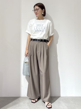 「OPAQUE.CLIP（オペークドットクリップ）のロゴプリントアソートTシャツ【洗濯機OK】（Tシャツ/カットソー、ホワイト系）」を使った、NAKAさん（レディース・161cm）の夏コーディネート