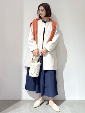 「アイテム（ノーカラーコート）」を使った、NAKAさん（レディース・161cm）の春コーディネート