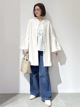 「アイテム（ノーカラーコート）」を使った、NAKAさん（レディース・161cm）の春コーディネート