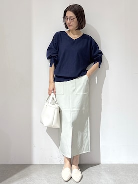 「アイテム（ショルダーバッグ、パープル系）」を使った、NAKAさん（レディース・161cm）の春コーディネート