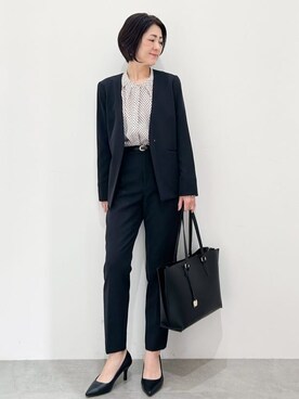 「アイテム（ノーカラージャケット、ブラック系）」を使った、NAKAさん（レディース・161cm）の冬コーディネート