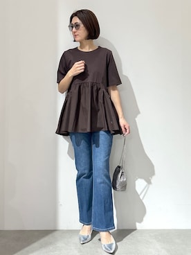 「OPAQUE.CLIP（オペークドットクリップ）の◆ペプラムドッキングカットソー【洗濯機洗い可】（Tシャツ/カットソー）」を使った、NAKAさん（レディース・161cm）の春コーディネート