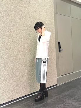 「EVOL（イーボル）の【EVOL/イーボル】 【XS-LLサイズ展開・美脚効果】12cmヒール厚底クロスベルトサンダル CA23855  （サンダル、ブラック系）」を使った、nobi8さん（レディース・161cm）の夏コーディネート
