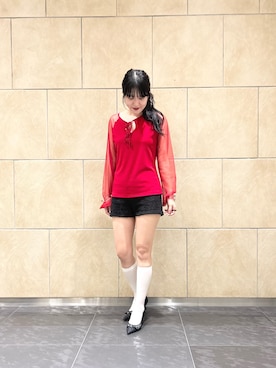 「EVOL（イーボル）の【EVOL/イーボル】 【柔らかい・クッション入り】ポインテッドリボンチュールパンプス CA23858  （パンプス、ブラック系）」を使った、nobi8さん（レディース・161cm）の夏コーディネート