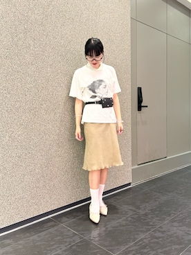 「EVOL（イーボル）の【EVOL/イーボル】 【柔らかい・ふかふか】ソフトニット3.5cmリボンパンプス JA5980  （パンプス、ベージュ系）」を使った、nobi8さん（レディース・161cm）の夏コーディネート