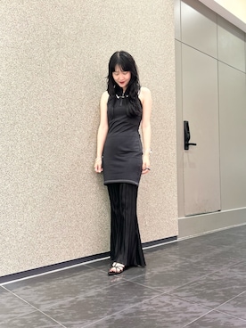 「EVOL（イーボル）の【EVOL/イーボル】 【S-LLサイズ展開・クッション入り】ポインテッドナローストラップサンダル JA5924  （サンダル、ブラック系）」を使った、nobi8さん（レディース・161cm）の夏コーディネート