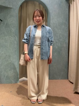 「Jena espace merveilleux(ジェナ エスパスメルヴェイユ)のテンセルリネンイージーパンツ(その他パンツ、ベージュ系)」を使った、karenさん(レディース・149cm)の春コーディネート