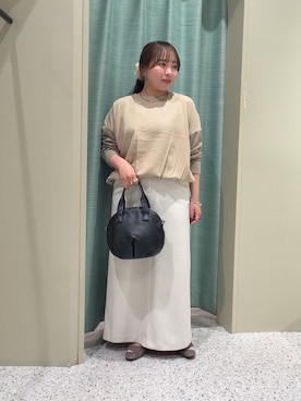 「Jena espace merveilleux(ジェナ エスパスメルヴェイユ)のピーチスキン切替ニット(ニット/セーター、ベージュ系)」を使った、karenさん(レディース・149cm)の秋コーディネート