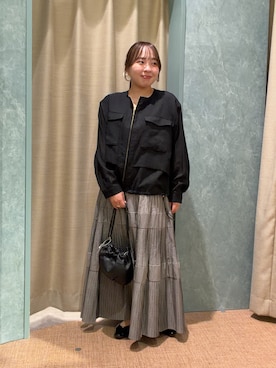「Jena espace merveilleux(ジェナ エスパスメルヴェイユ)のレイヤー風シアーブルゾン(ベスト、ブラック系)」を使った、karenさん(レディース・149cm)の秋コーディネート