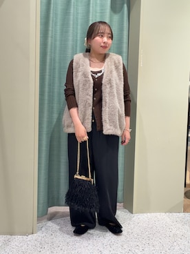 「Jena espace merveilleux(ジェナ エスパスメルヴェイユ)の【PalinkA/パリンカ】【洗濯機洗い可】レースレイヤード風ニット 秋服(ニット/セーター、ブラウン系)」を使った、karenさん(レディース・149cm)の秋コーディネート