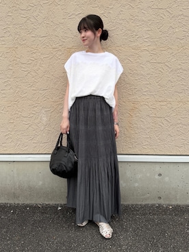 「Jena espace merveilleux（ジェナ　エスパスメルヴェイユ）のレースフレンチT（Tシャツ/カットソー、ホワイト系）」を使った、jnmizukiさん（レディース・158cm）の夏コーディネート
