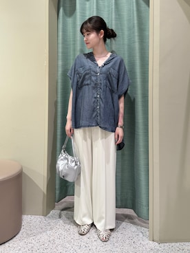 「Jena espace merveilleux（ジェナ　エスパスメルヴェイユ）の【サラサラ半袖デニム】テンセルフレンチシャツ（シャツ/ブラウス、ブルー系）」を使った、jnmizukiさん（レディース・158cm）の夏コーディネート