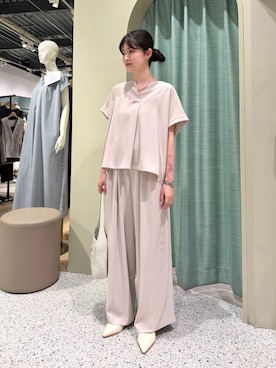 「Jena espace merveilleux（ジェナ　エスパスメルヴェイユ）のスキッパーセットアップ（ワンピース、ベージュ系）」を使った、jnmizukiさん（レディース・158cm）の夏コーディネート