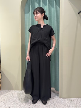 「Jena espace merveilleux（ジェナ　エスパスメルヴェイユ）のスタッズポケットフレンチシャツ（シャツ/ブラウス、ブラック系）」を使った、jnmizukiさん（レディース・158cm）の夏コーディネート