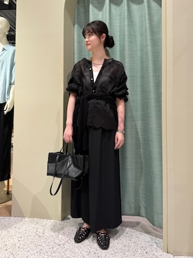 「Jena espace merveilleux（ジェナ　エスパスメルヴェイユ）のスカラップレースブラウス（シャツ/ブラウス、ブラック系）」を使った、jnmizukiさん（レディース・158cm）の夏コーディネート