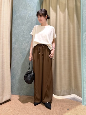 「Jena espace merveilleux（ジェナ　エスパスメルヴェイユ）のジョーゼットカットソー（Tシャツ/カットソー、ホワイト系）」を使った、jnmizukiさん（レディース・158cm）の夏コーディネート