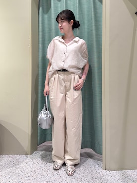 「Jena espace merveilleux（ジェナ　エスパスメルヴェイユ）の袖ギャザーシャツ（シャツ/ブラウス、ベージュ系）」を使った、jnmizukiさん（レディース・158cm）の夏コーディネート