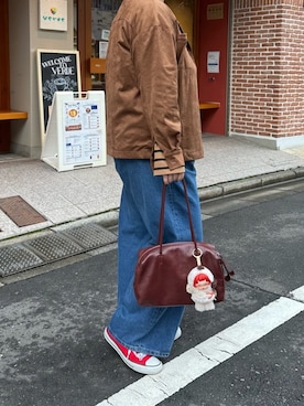 「ear PAPILLONNER（イアパピヨネ）のアイテム（ボストンバッグ）」を使った、こばさん（レディース・169cm）の秋コーディネート