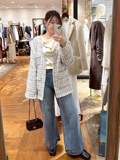 ミックスツイードジャケット（ノーカラージャケット）｜LOUNGEDRESS