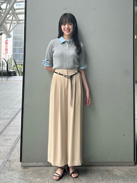 「NATURAL BEAUTY BASIC（ナチュラルビューティーベーシック）のフェイクレザーベルテッドパンツ（その他パンツ、イエロー系）」を使った、aiknbb62さん（レディース・166cm）の夏コーディネート