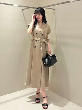 「NATURAL BEAUTY BASIC（ナチュラルビューティーベーシック）のベルテッドトレンチワンピース（ワンピース、ベージュ系）」を使った、aiknbb62さん（レディース・166cm）の夏コーディネート