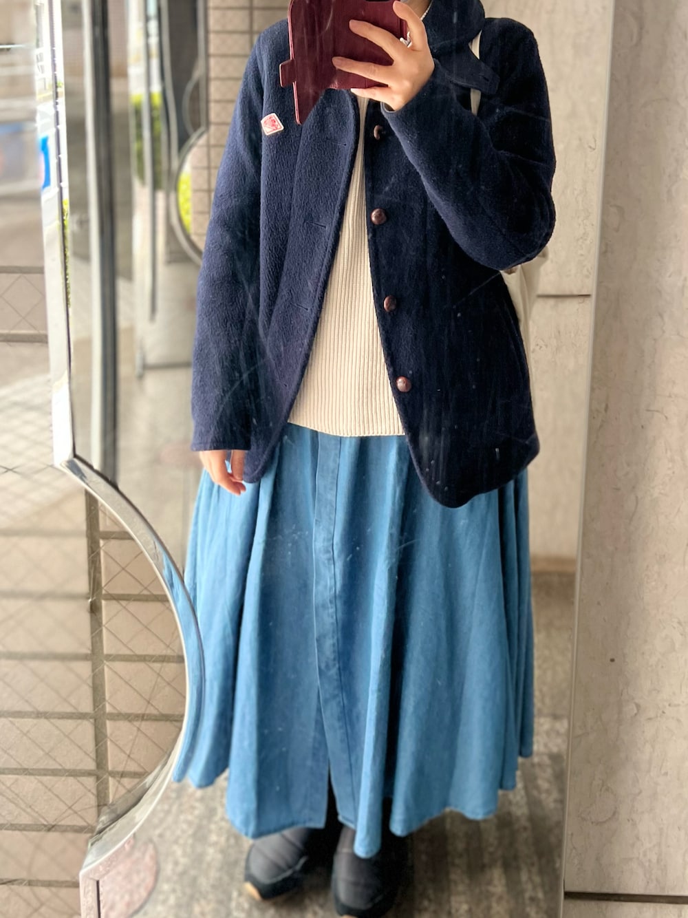 「DANTONのDanton/ダントン WOOLMOSSERJKT/ウールモッサジャケット（ブルゾン、ブルー系）」を使った、ゆうき。さん（レディース・159cm）の春コーディネートの1枚目の写真