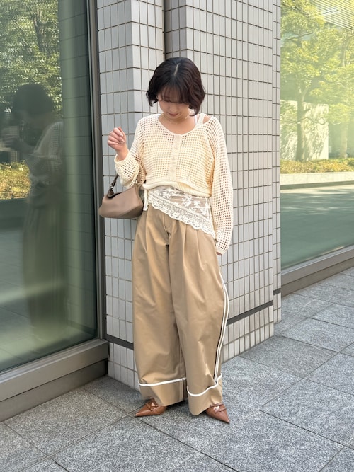 アレキサンダーワン　レイヤード シャツベージュニット　クロップドトップス XS ニット セーター クロップド丈スキッパー片畦ニットトップス