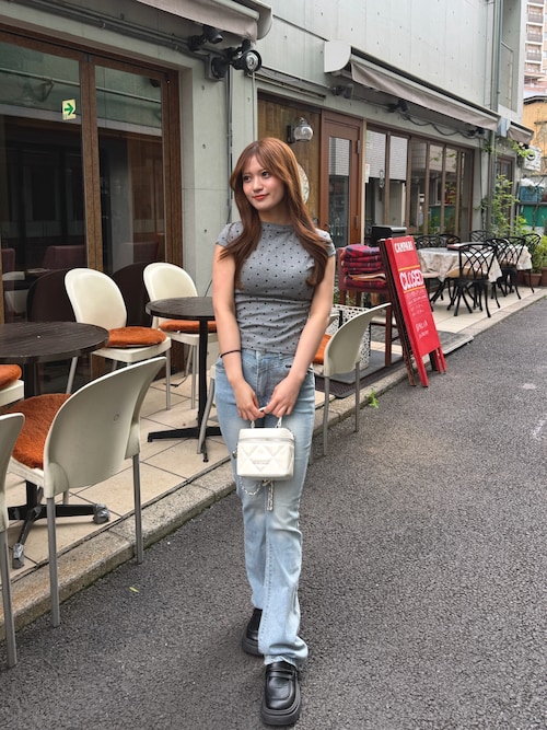 tシャツ 半袖 「お気に入り数4200人突破！」ドット柄タイト半袖Tシャツ