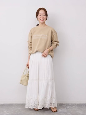 「SLOBE IENA（スローブイエナ）の《WEB限定/追加3》コットンボイルケミカルレーススカート（スカート、ホワイト系）」を使った、nabeさん（レディース・150cm）の春コーディネート