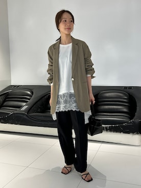 「SLOBE IENA（スローブイエナ）の《36.38サイズ展開》リネンレーヨンシングルテーラードジャケット（テーラードジャケット、ブラウン系）」を使った、nabeさん（レディース・150cm）の春コーディネート