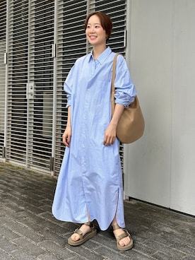 「SLOBE IENA（スローブイエナ）のファインブロードEXロングシャツワンピース（シャツワンピース、ブルー系）」を使った、nabeさん（レディース・150cm）の春コーディネート