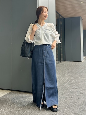 「SLOBE IENA（スローブイエナ）の《追加》コットンレーヨンレースブラウス（シャツ/ブラウス、ホワイト系）」を使った、nabeさん（レディース・150cm）の春コーディネート