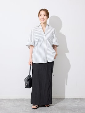 「SLOBE IENA（スローブイエナ）の《WEB限定/追加2》ラップジャージパンツ（その他パンツ、ブラック系）」を使った、nabeさん（レディース・150cm）の春コーディネート