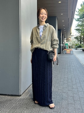 「SLOBE IENA（スローブイエナ）の《追加》リネンコットンレギュラーシャツ（シャツ/ブラウス、グリーン系）」を使った、nabeさん（レディース・150cm）の春コーディネート
