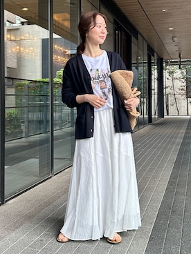 「SLOBE IENA（スローブイエナ）のBOUCHE SLOBE別注 LOGO TEE（Tシャツ/カットソー、ホワイト系）」を使った、nabeさん（レディース・150cm）の春コーディネート