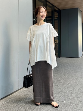 「SLOBE IENA（スローブイエナ）の《追加》テープヤーンニットスカート（スカート、グリーン系）」を使った、nabeさん（レディース・150cm）の夏コーディネート