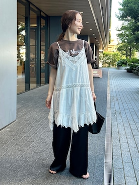「SLOBE IENA（スローブイエナ）の《追加》リバーレースキャミワンピース（ワンピース、ホワイト系）」を使った、nabeさん（レディース・150cm）の夏コーディネート