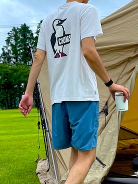 「CHUMS（チャムス）のアイテム（Tシャツ/カットソー）」を使った、you'reさん（メンズ・166cm）の夏コーディネート